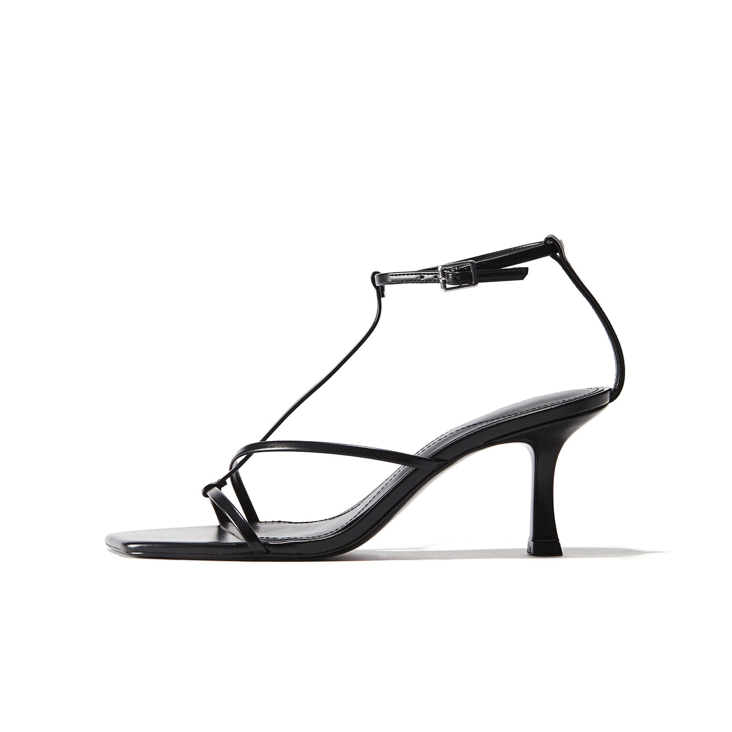 Black Square-Toe Strappy Sandals High Heels