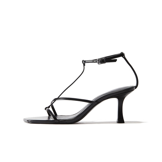 Black Square-Toe Strappy Sandals High Heels