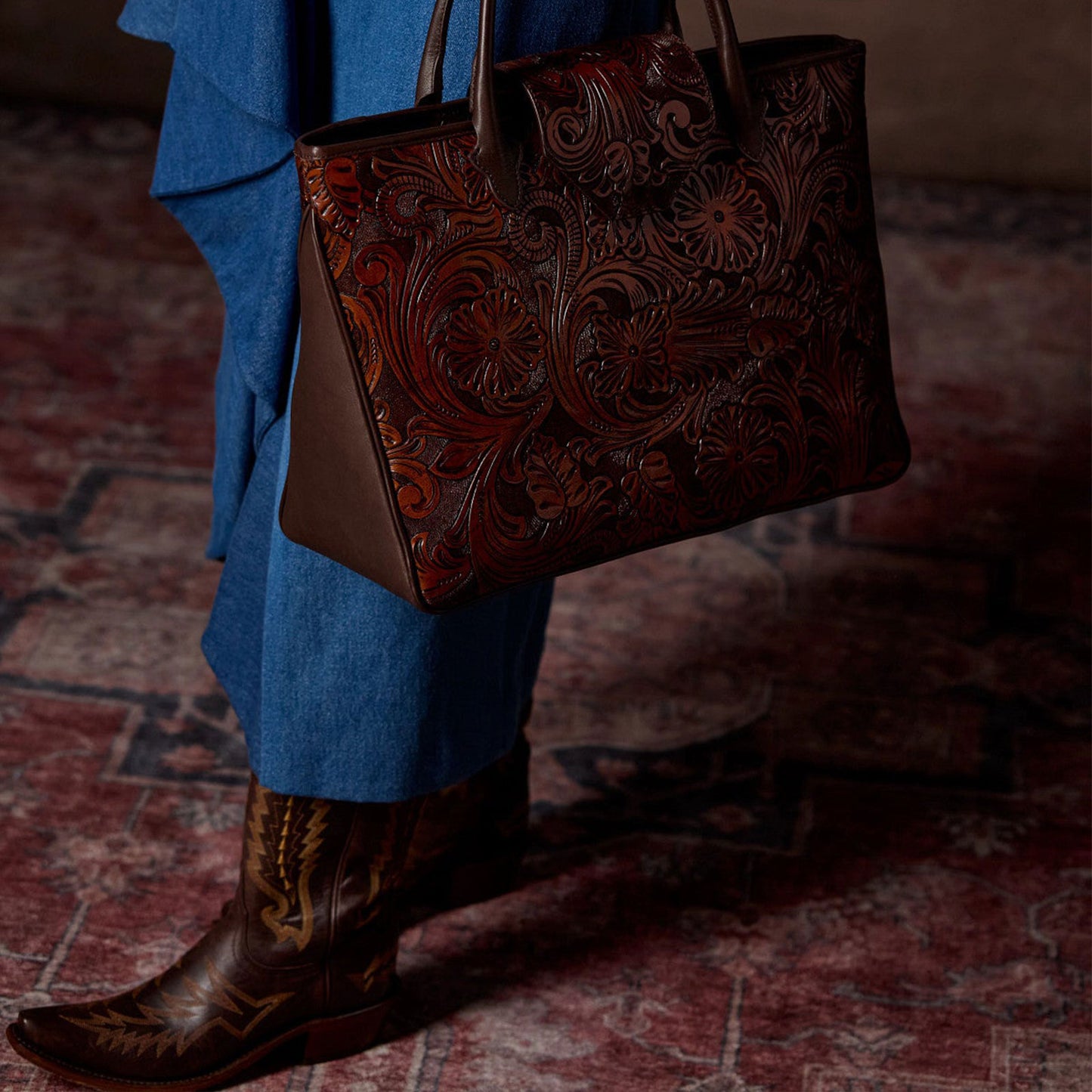 Brown Snip-Toe Western Embroidery Wide Calf Chic Knee High Cowgirl Boots