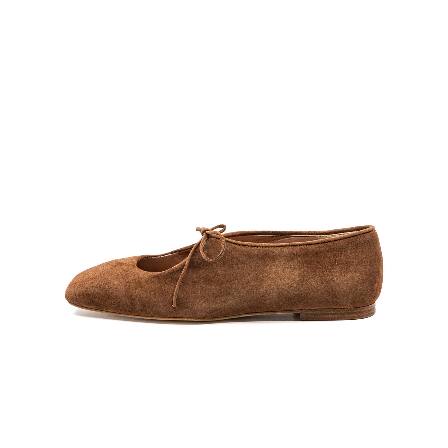 Brown Faux Suede Square-Toe Vamp Strap With Bow Ballet Flats