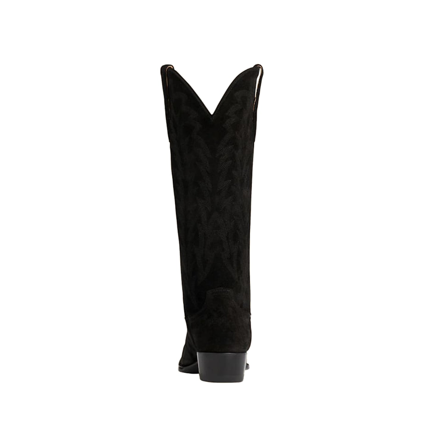 Black Faux Suede Snip-Toe Embroidery Sleek Mid Calf Classic Cowgirl Boots