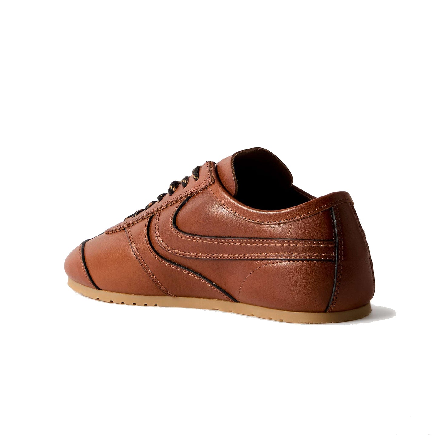 Tan Vegan Leather Square-Toe Lace-Up Sneakers Flats