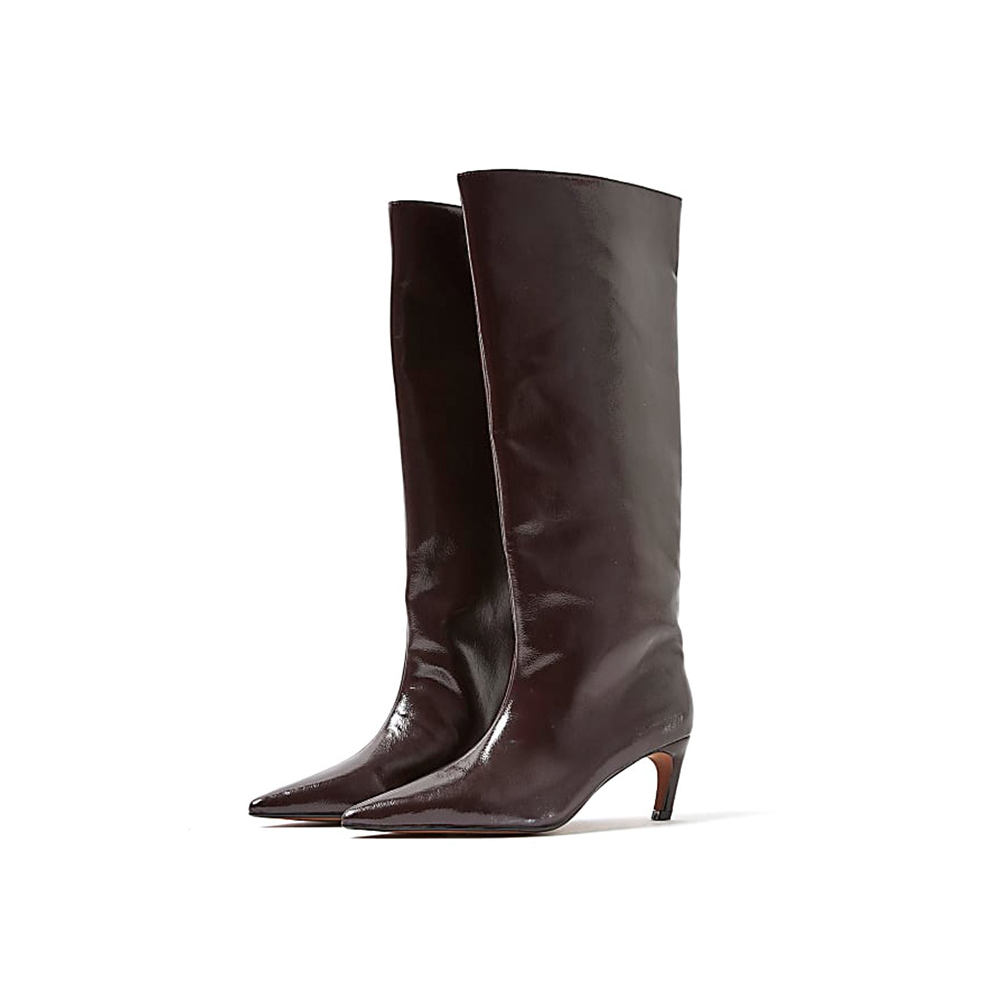 Red Pointed-Toe Sleek Wide Calf Knee High Stiletto Boots