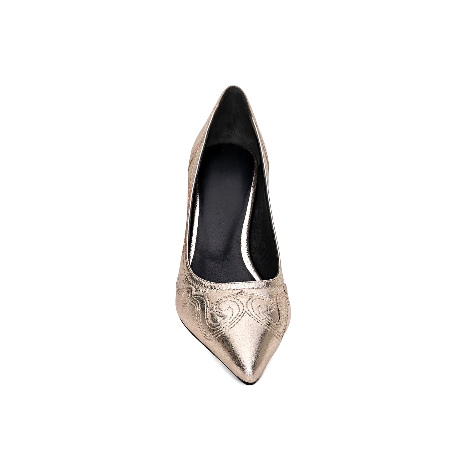 Metallic Silver Pointed-Toe Embroidery Classic Backless High Heels