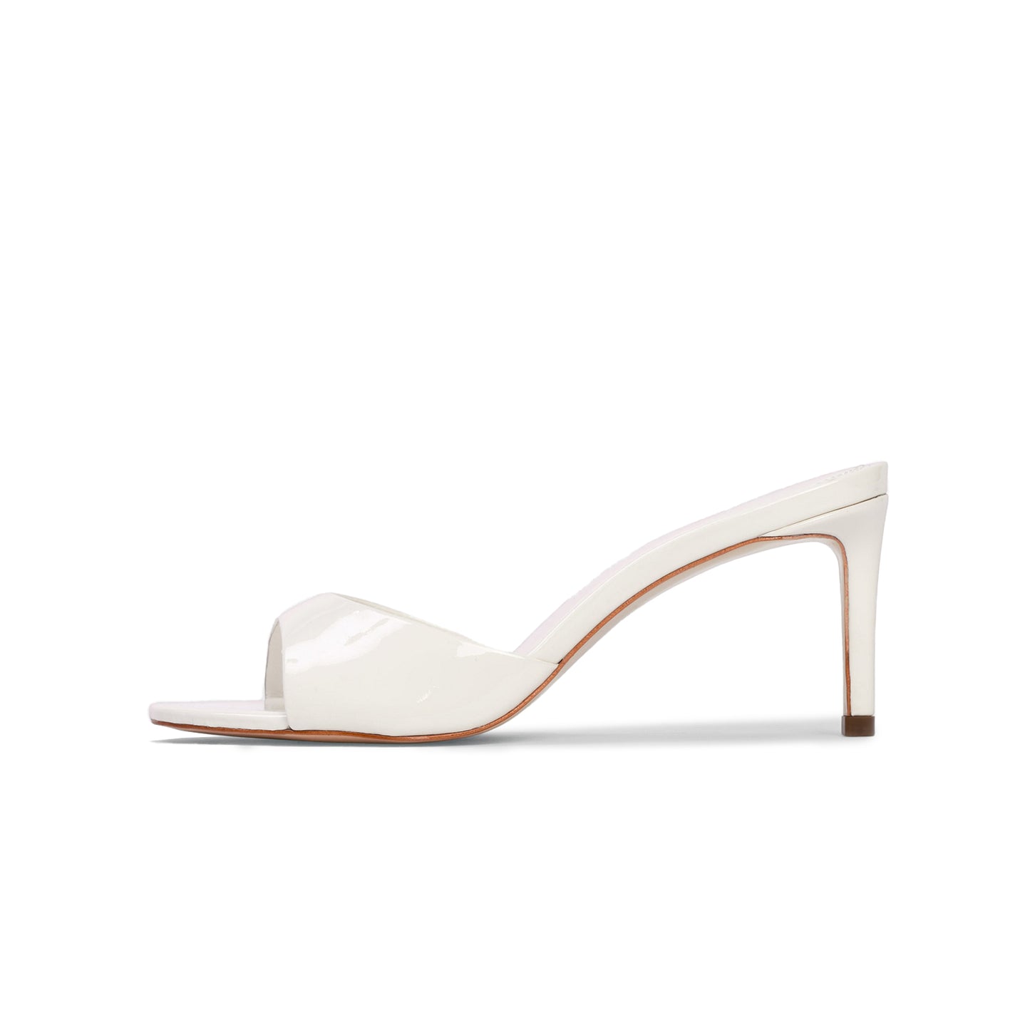 Coconut White Patent Round-Toe Simple Sleek Backless High Heels