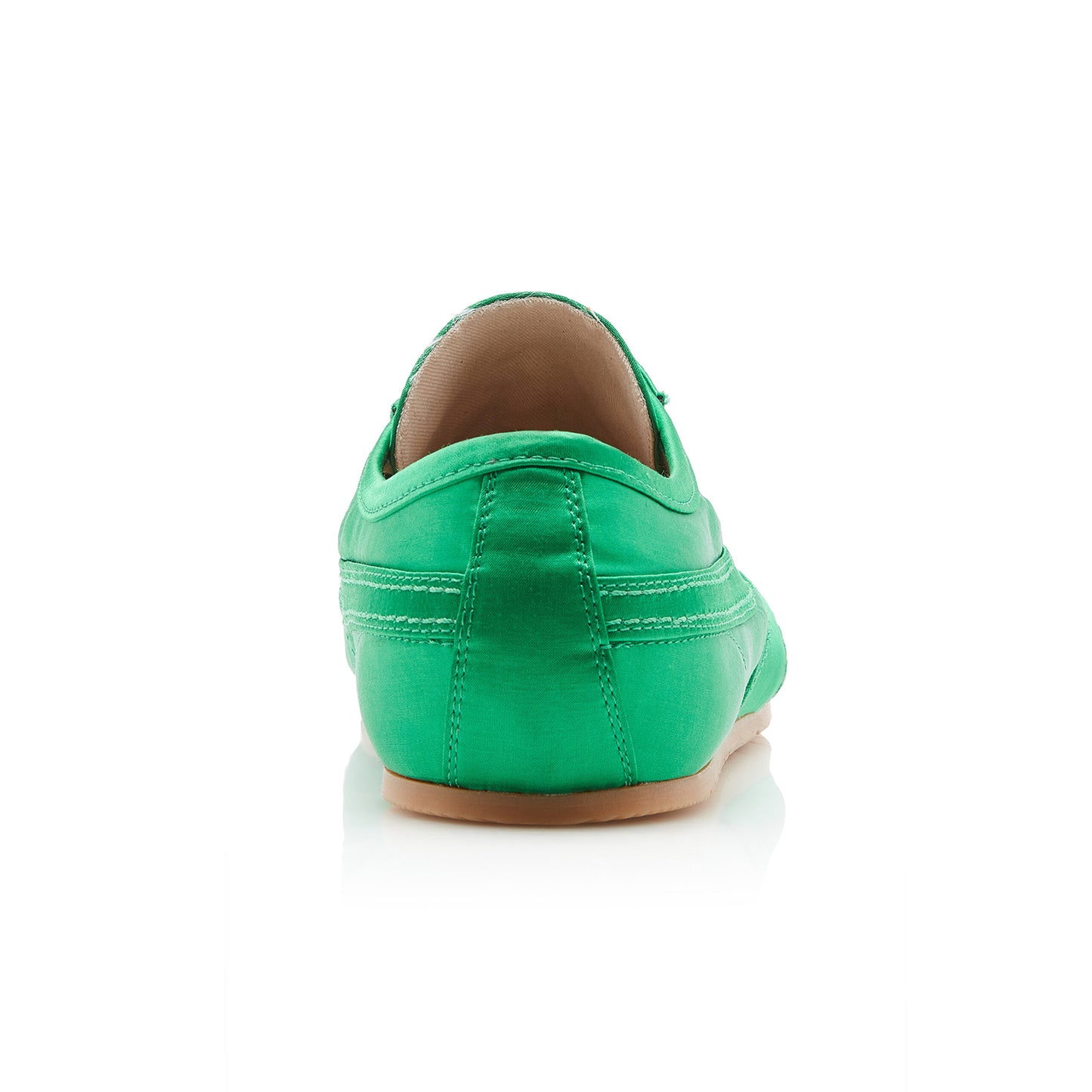 Green Satin Square-Toe Lace-Up Sneakers Flats