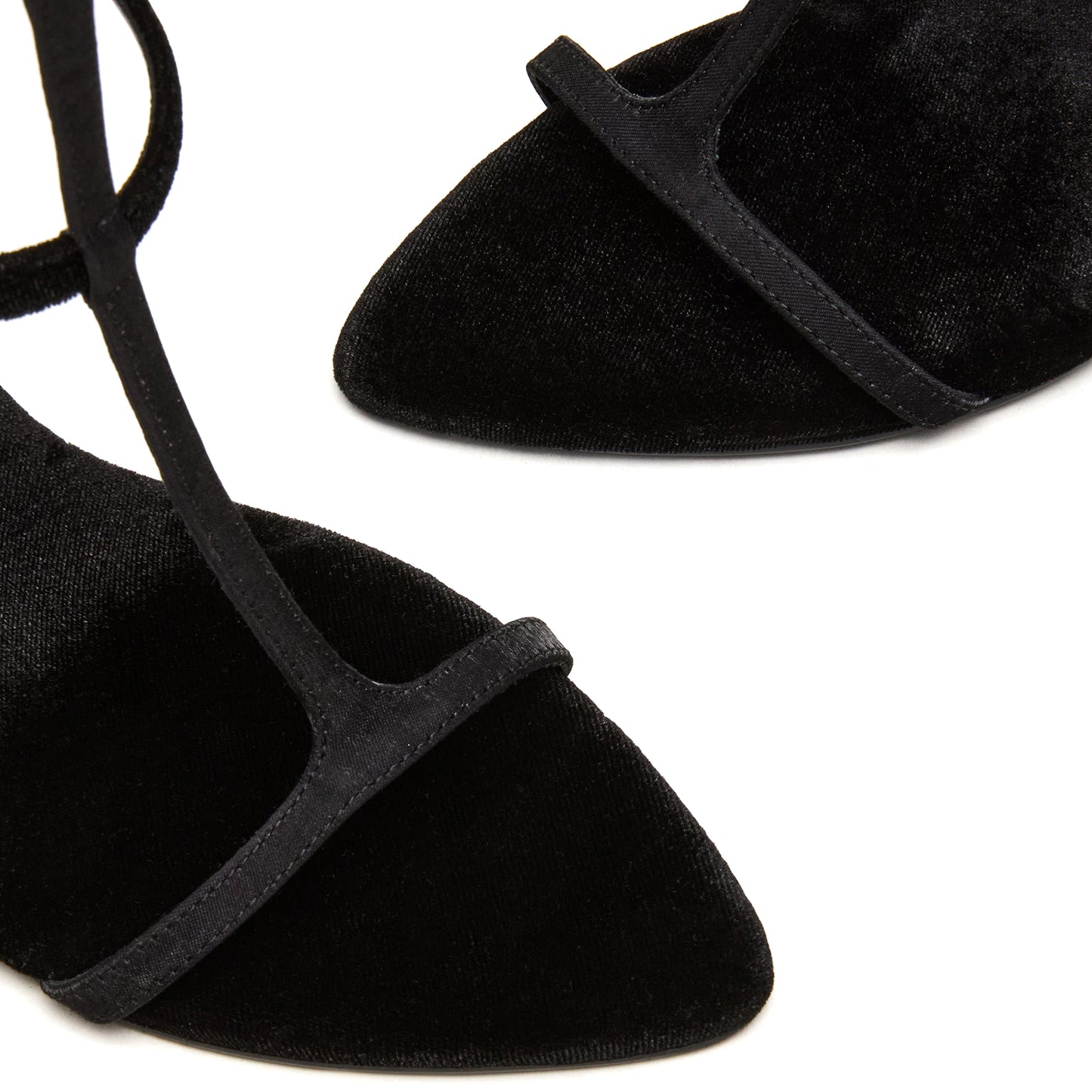 Black Velvet Pointed-Toe Strappy Ankle Strap High Heels