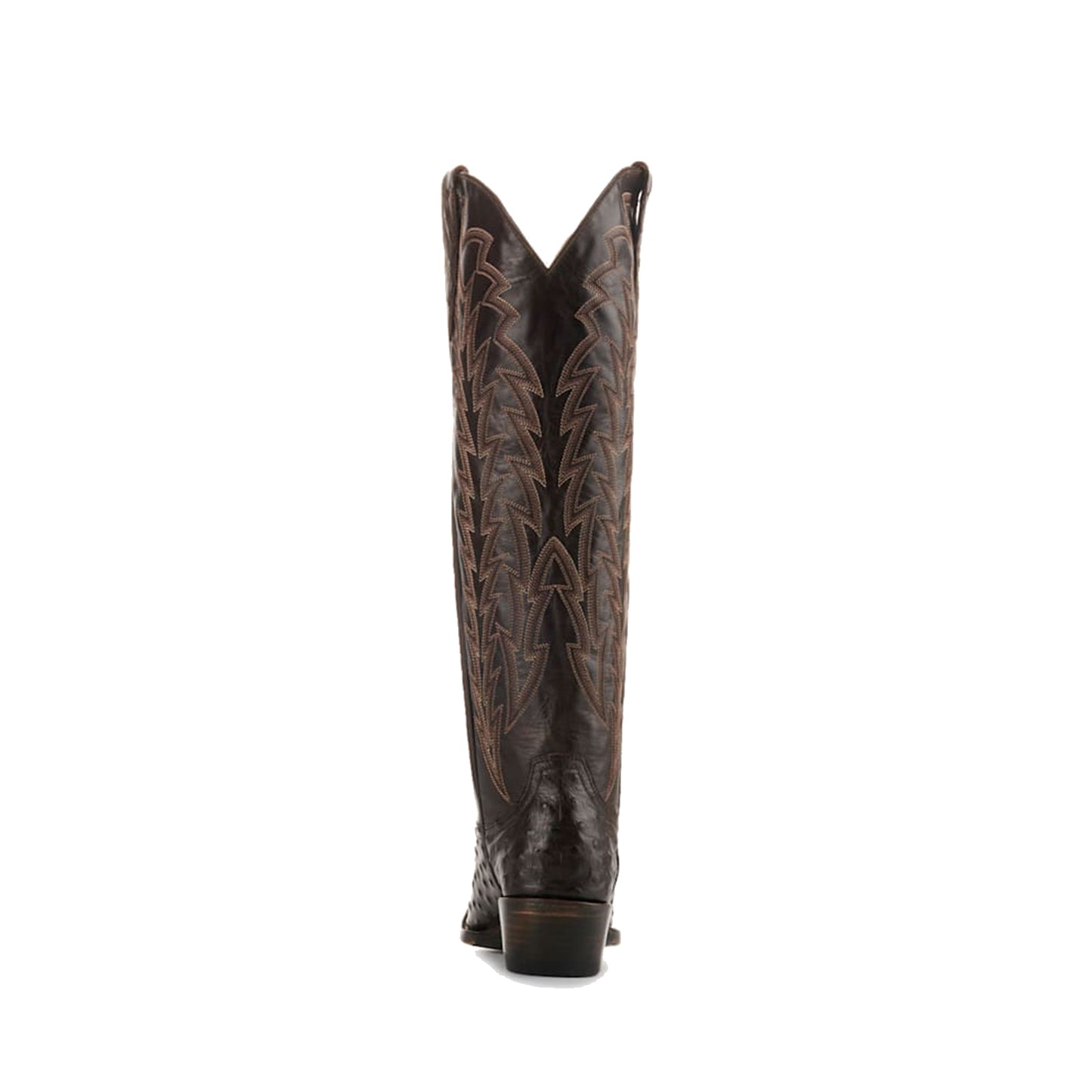 Chocolate Contrast Vegan Leather And Ostrich Print Snip-Toe Embroidery Classic Wide Calf Knee High Cowgirl Boots