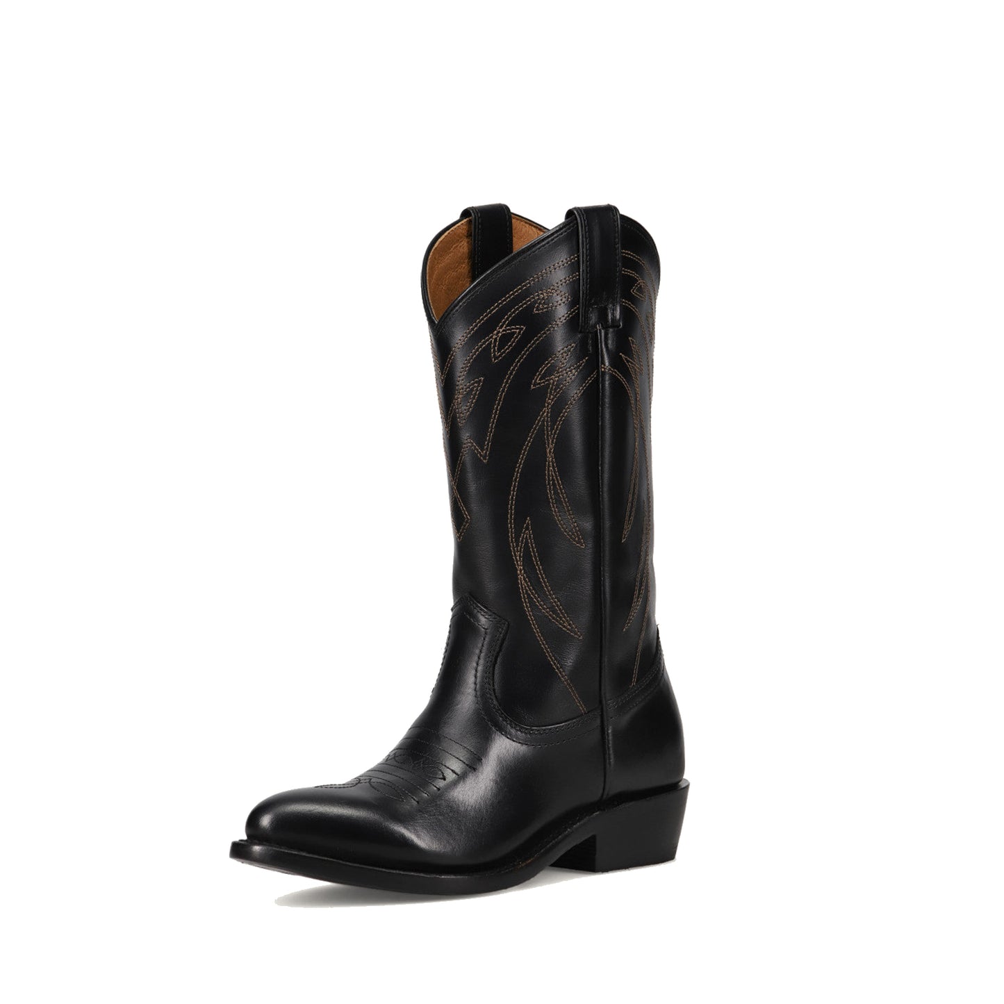 Black Almond-Toe Chic Embroidery Western Mid Calf Cowgirl Boots