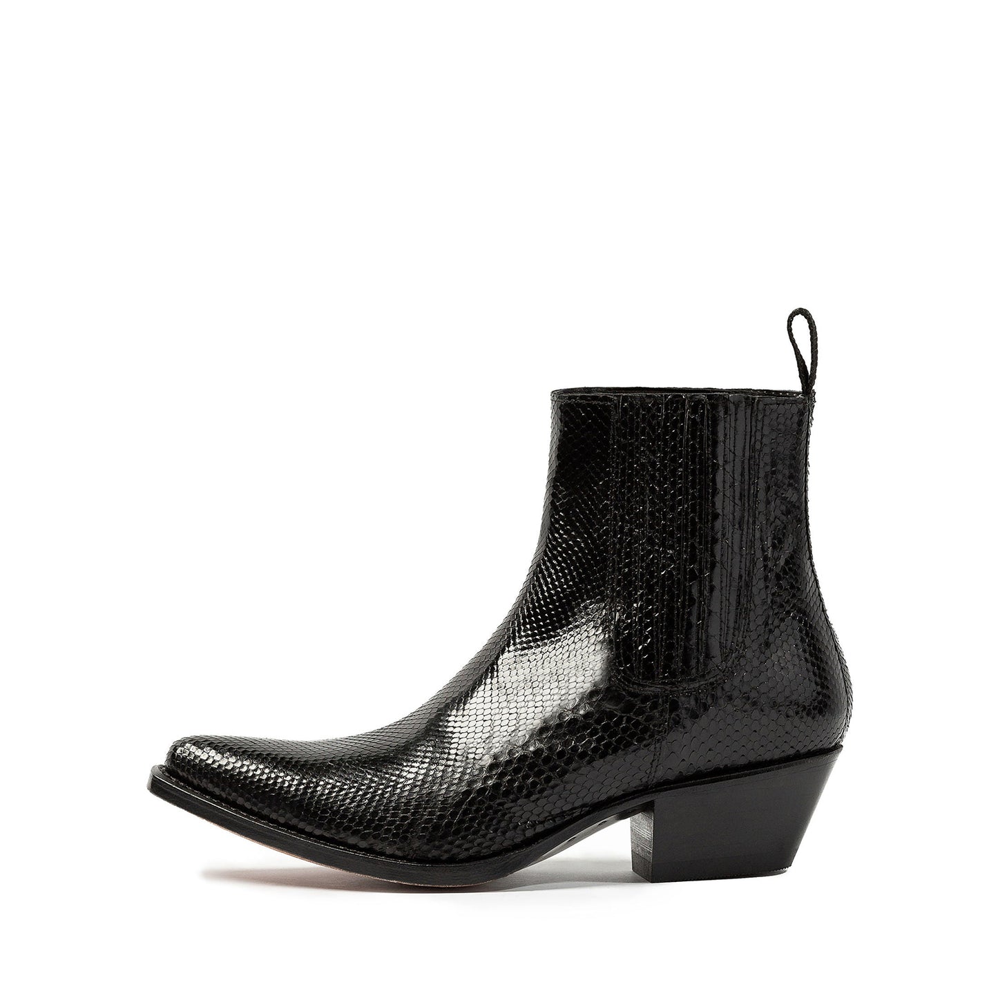 Black Snakeskin Print Pointed-Toe Simple Ankle Cowgirl Boots
