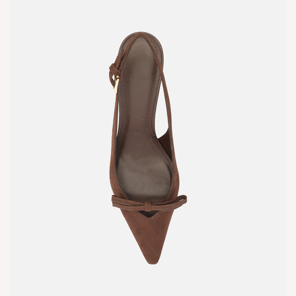 Coffee Faux Suede Chic Pointed-Toe Front Bow Buckle Slingback Kitten Heels