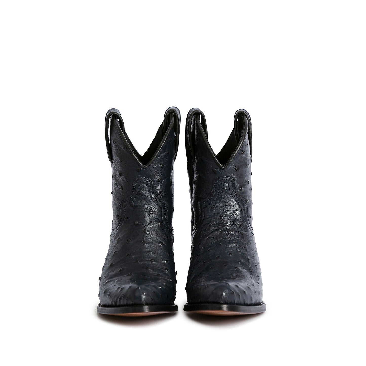 Navy Ostrich Print Round-Toe Simple Ankle Cowgirl Boots
