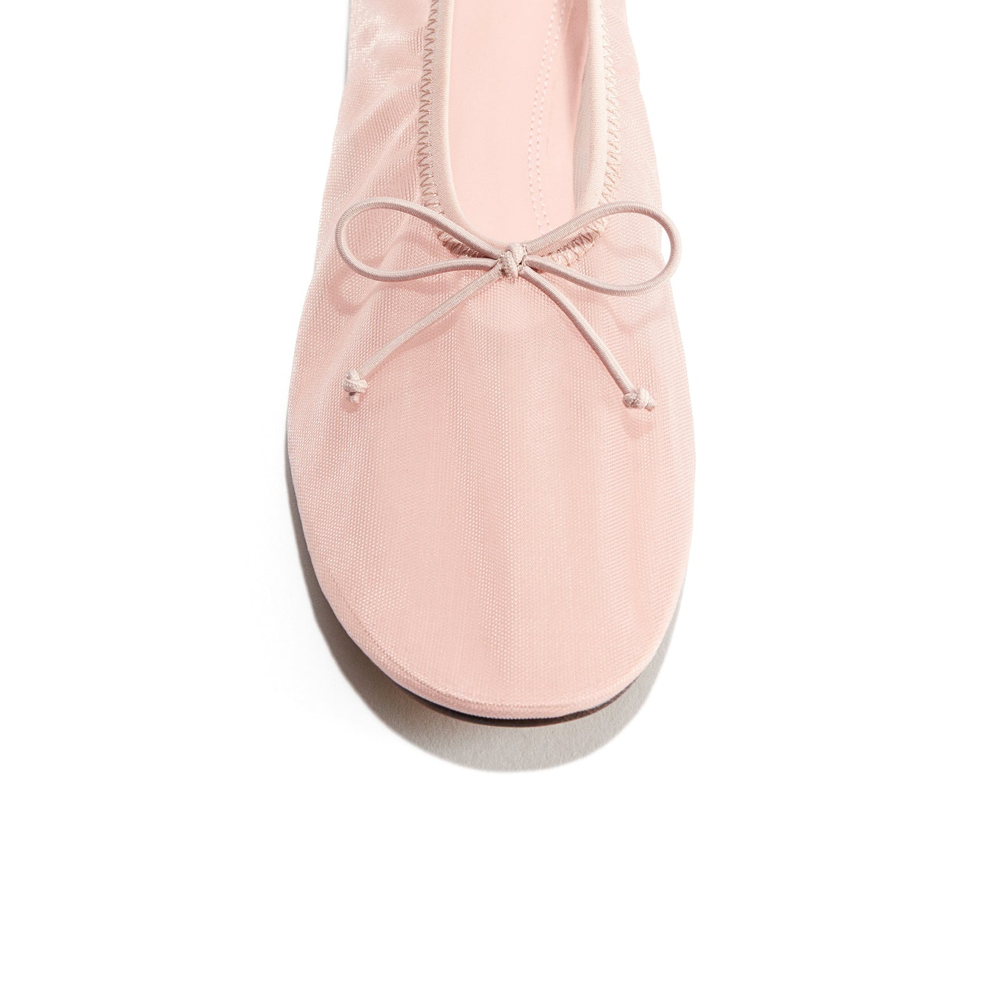 Light Pink Mesh Round-Toe Classic Front Bow Ballet Flats