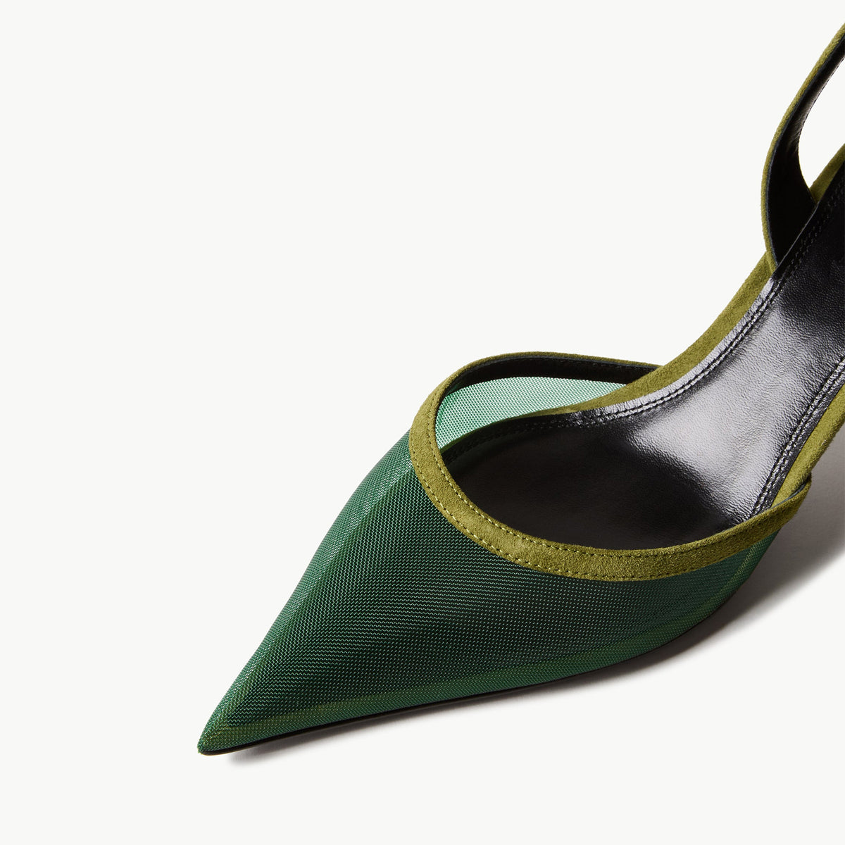 Brown Mesh Pointed-Toe Faux Suede Slingback Slip-On Kitten Heels