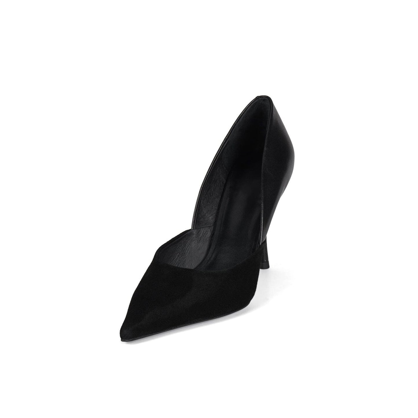 Black Contrast Double Textures Pointed-Toe Backless High Heels