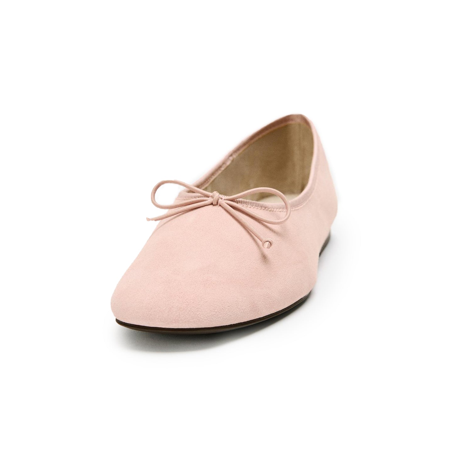 Pink Faux Suede Round-Toe Classic Front Bow Stylish Ballet Flats