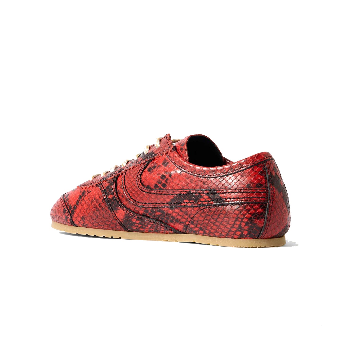 Red Snakeskin Print Vegan Leather Square-Toe Lace-Up Sneakers Flats