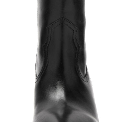 Black Vegan Leather Almond-Toe Simple Wide Calf Knee High Cowgirl Boots