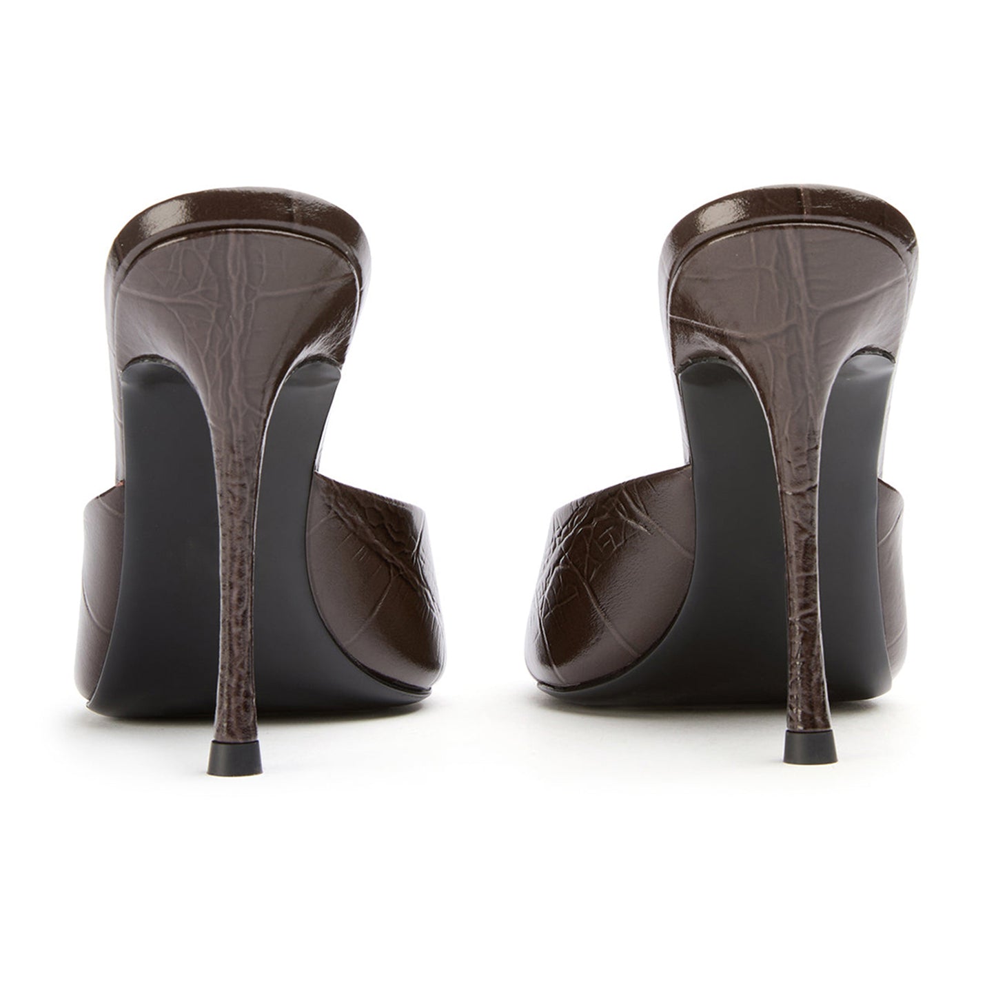 Chocolate Stone Pattern Peep Round-Toe Slip-On Backless Stiletto High Heels