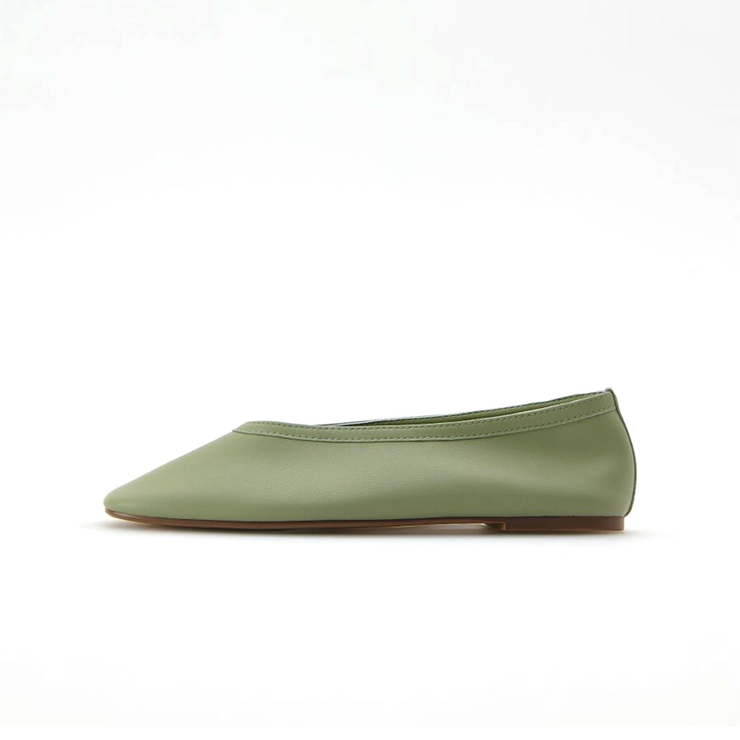 Light Green Square-Toe Classic Ballet Slip-On Flats