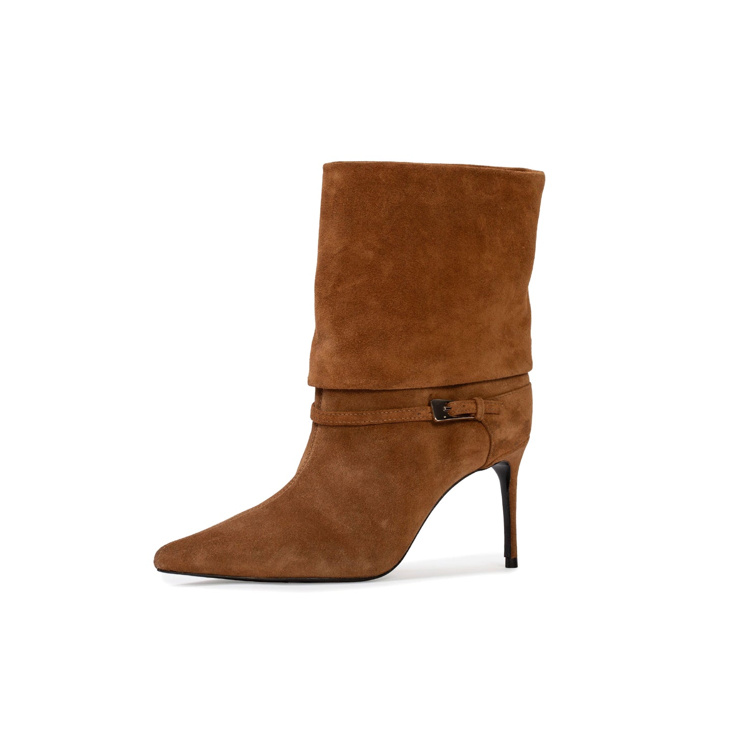Caramel Faux Suede Pointed-Toe Short Ankle High Stiletto Heel Boots