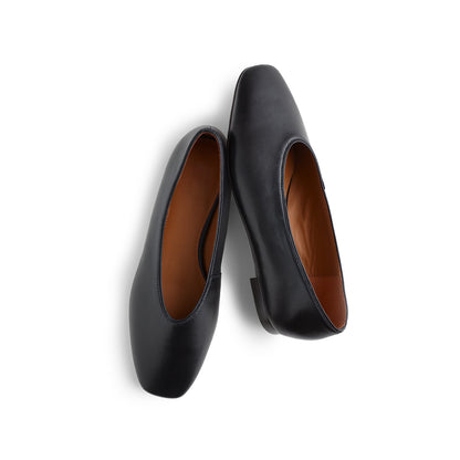 Black Vegan Leather Square-Toe Ballet Flats