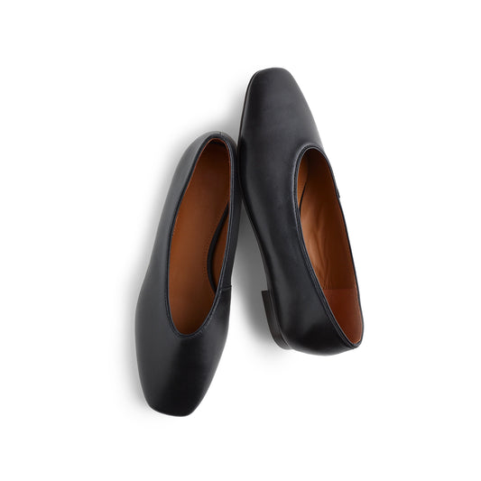 Black Vegan Leather Square-Toe Ballet Flats