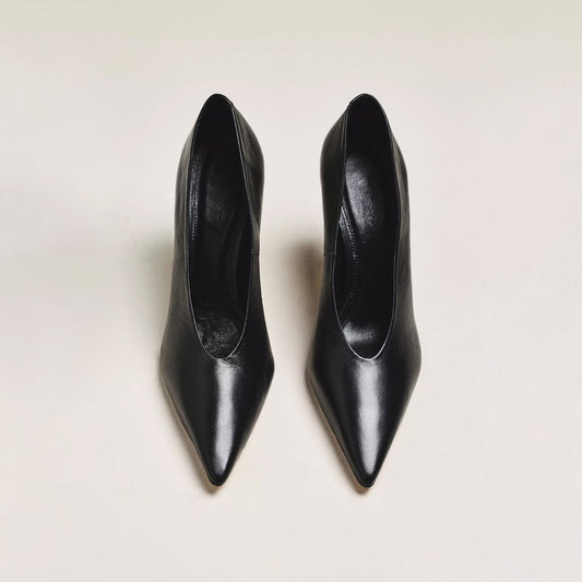 Black Pointed-Toe Classic Backless High Heels