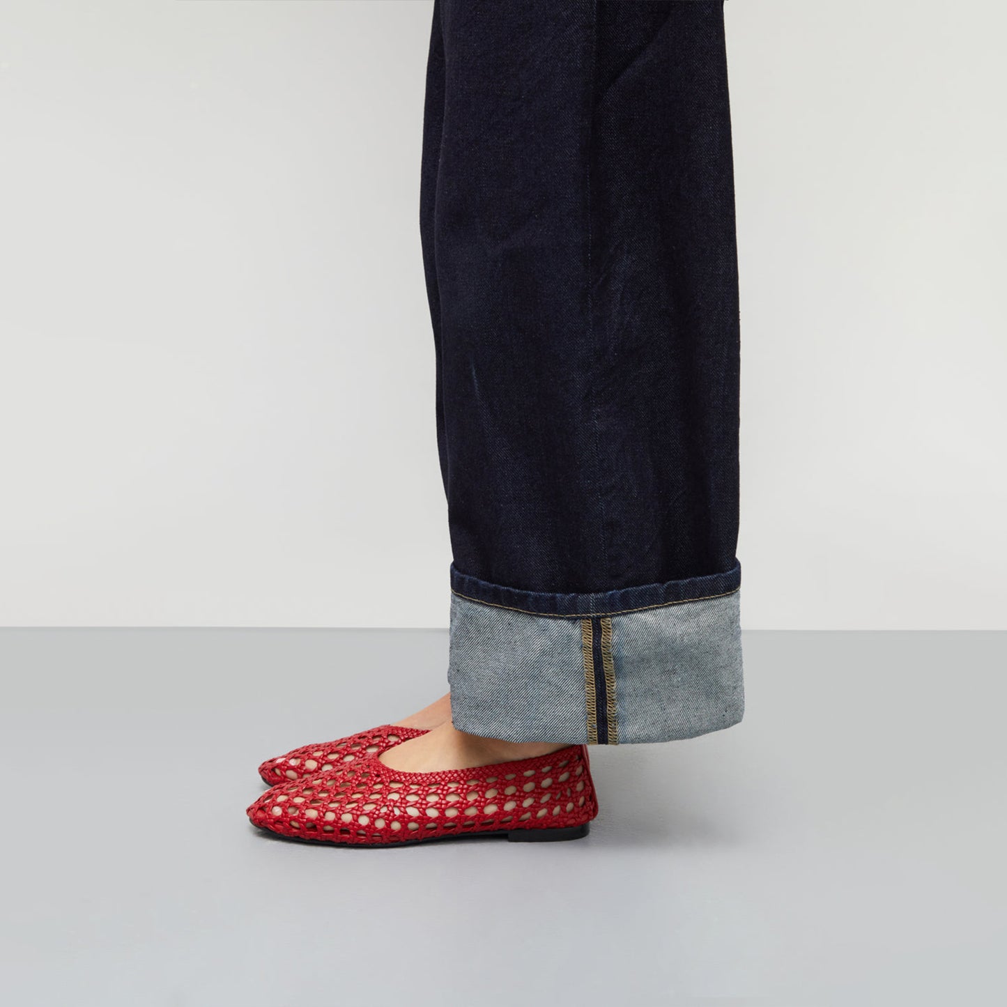 Red Woven Round-Toe Slip-On Classic Ballet Flats