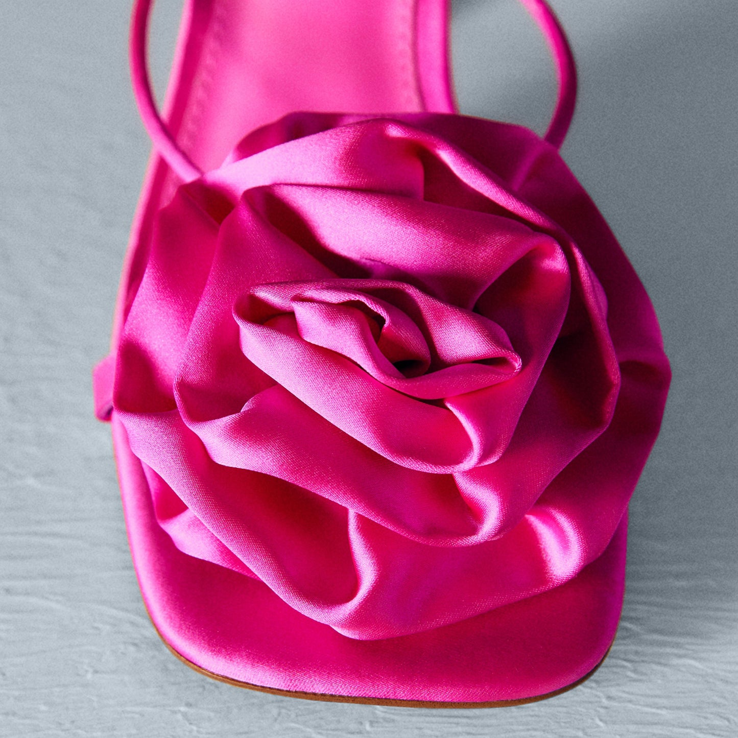 Fuchsia Satin Square-Toe Big Front Flower Slingback High Heels