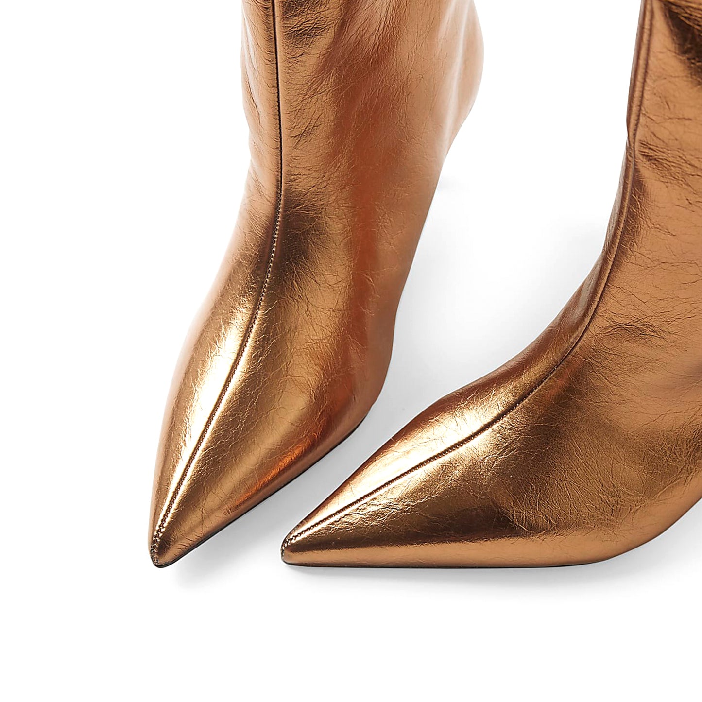 Metallic Bronze Pointed-Toe Sleek Wide Calf Knee High Stiletto Boots