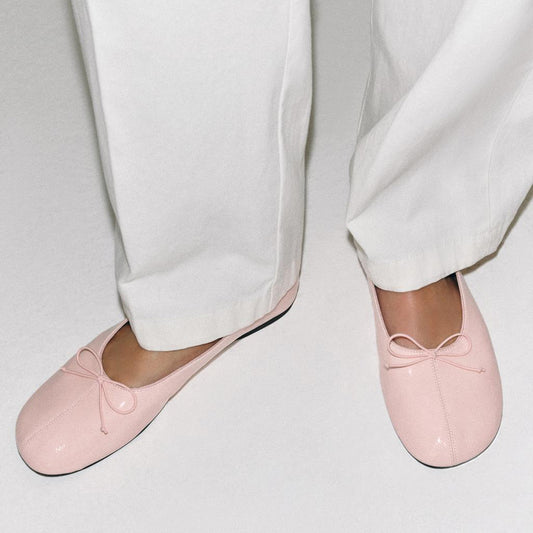Pink Square-Toe Front Bow Simple Slip-On Ballet Flats