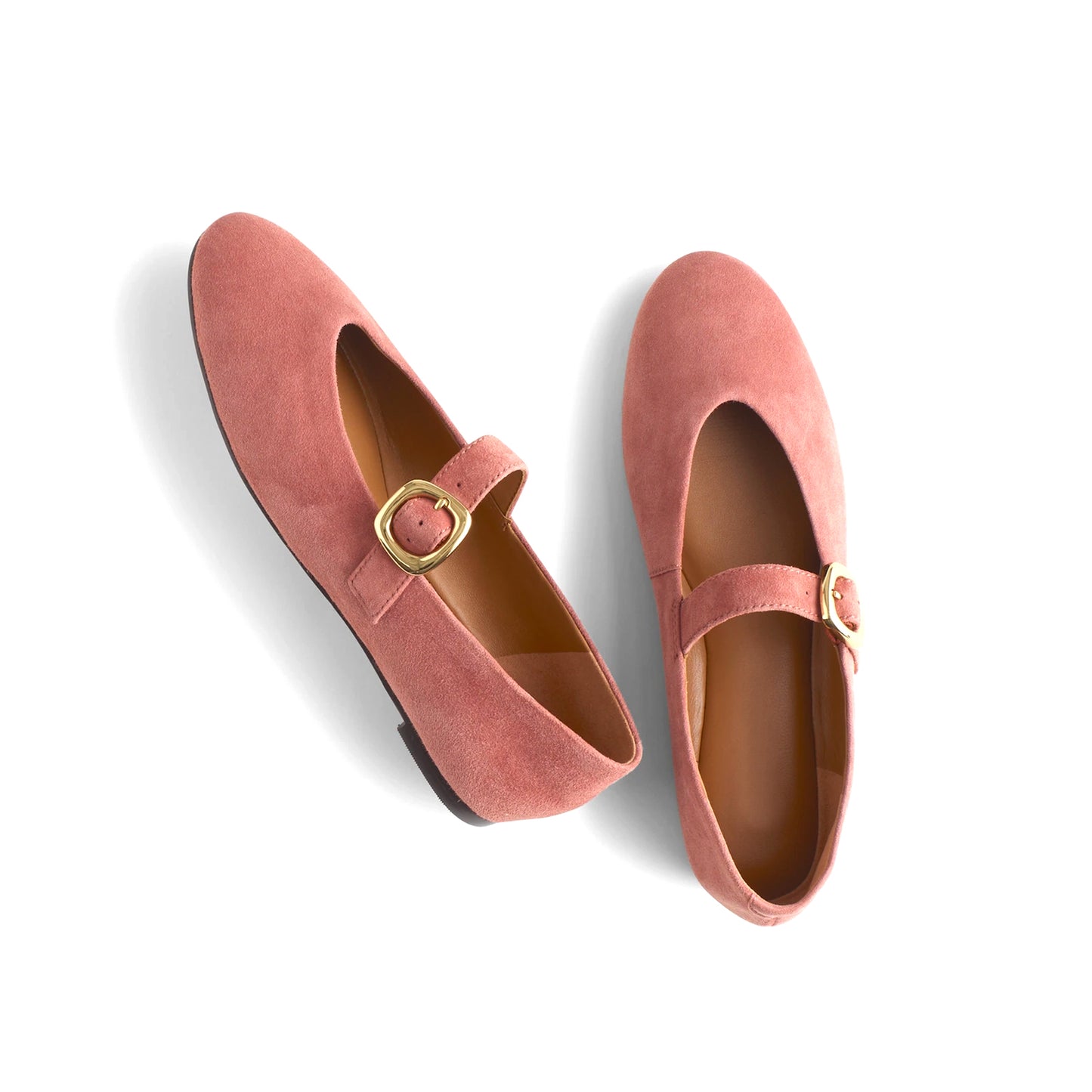Pink Faux Suede Round-Toe Mary Jane Classic Ballet Flats
