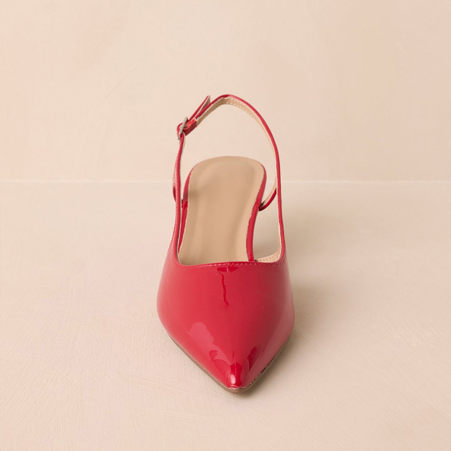 Patent Red Pointed-Toe Classic Slingback Kitten Heels
