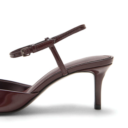 Patent Burgundy Pointed-Toe Ankle Strap Kitten Heels