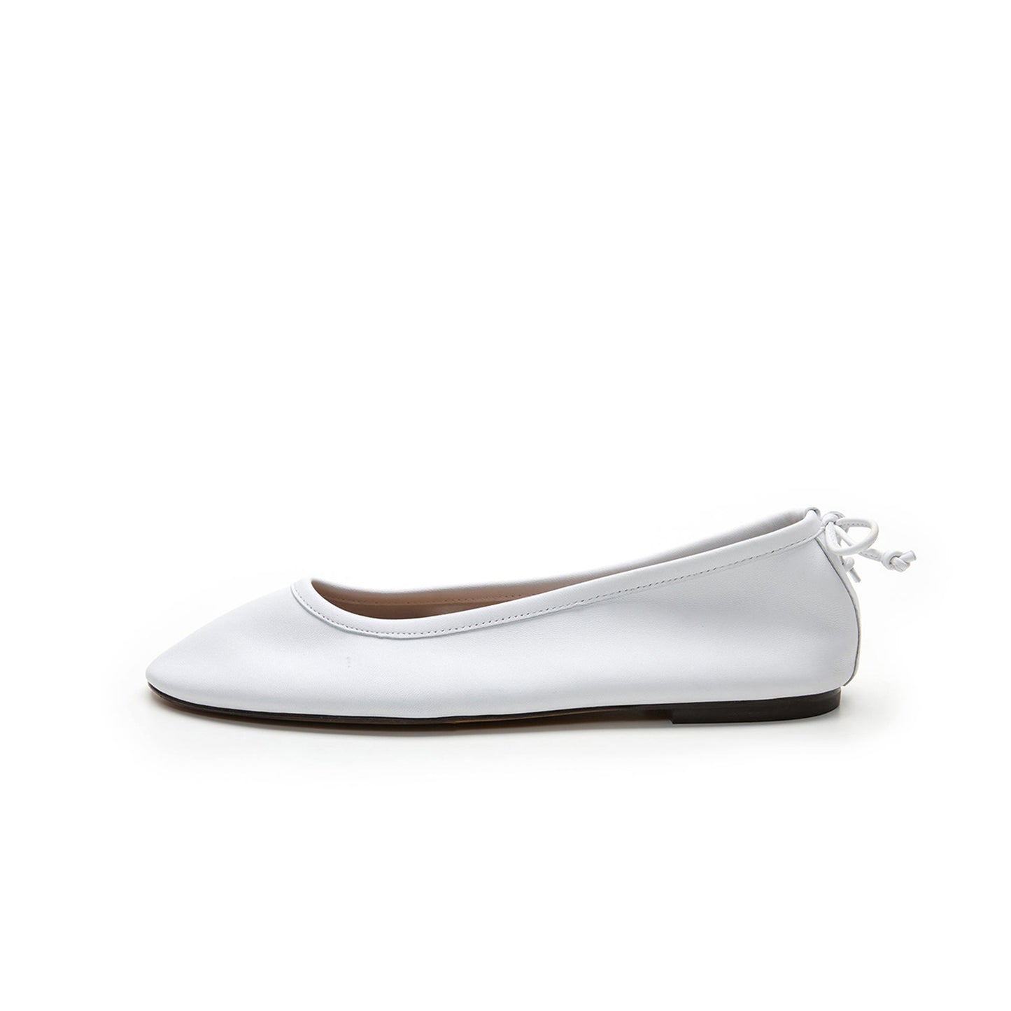 White Round-Toe Back Bow Classic Ballet Flats