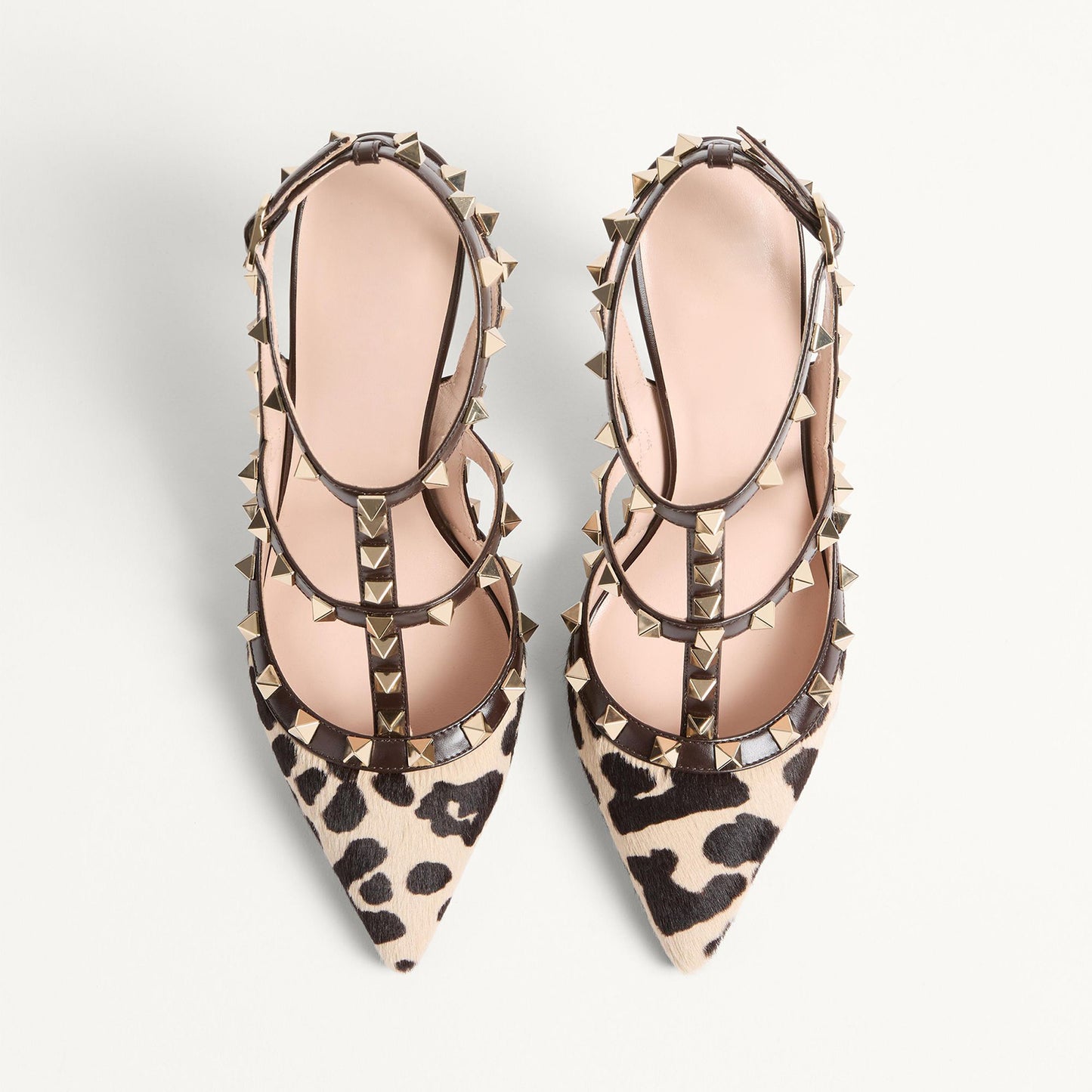 Cow Pointed-Toe Studded Strappy Slingback High Heels