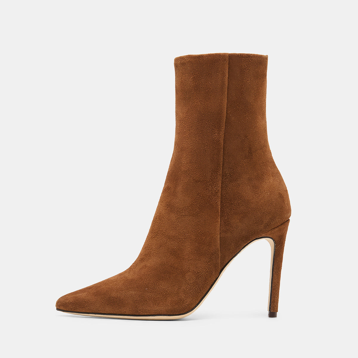 Brown Faux Suede Pointed-Toe Classic Full-Zip Ankle Stiletto Boots