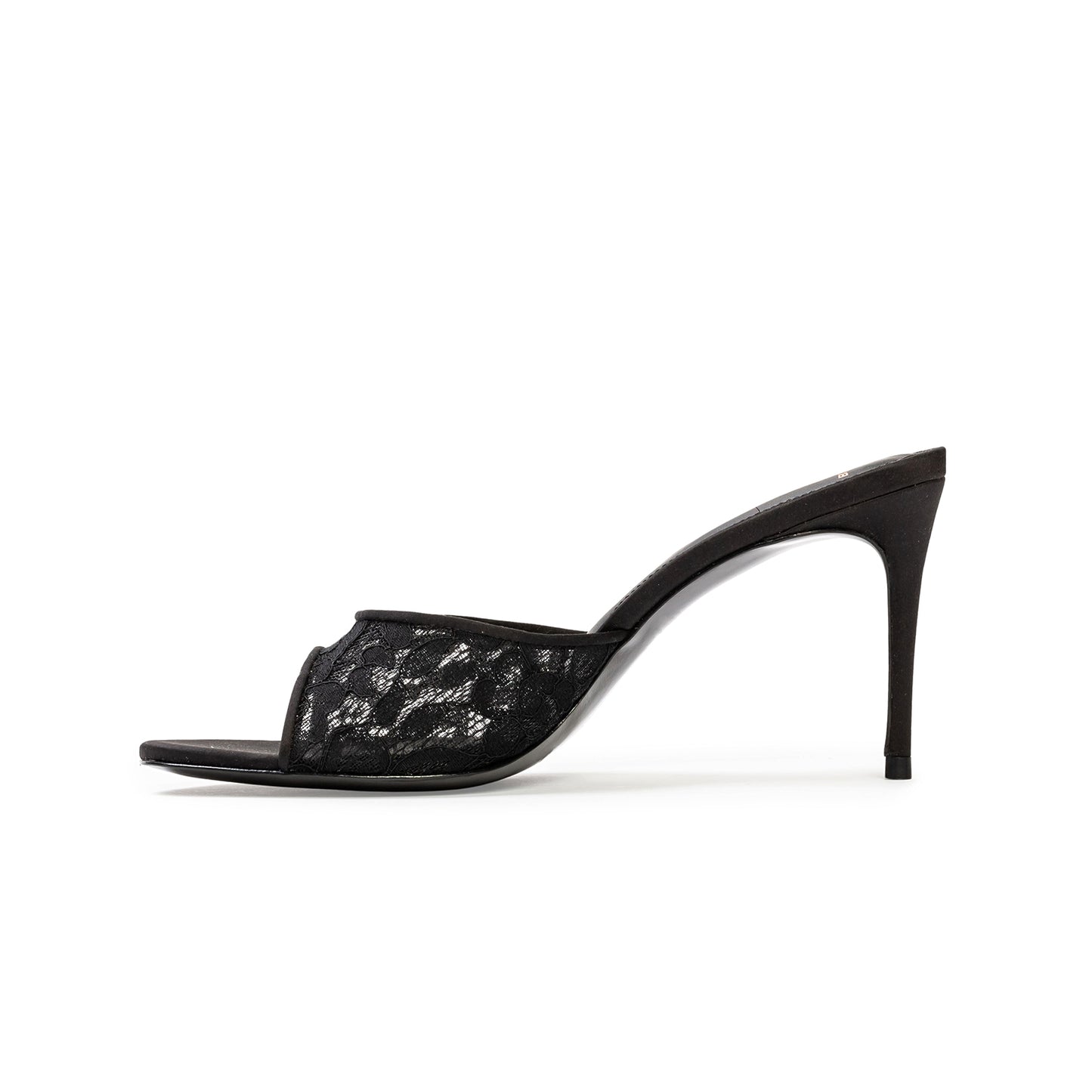 Black Lace And Satin Snip-Toe Classic Backless High Heels