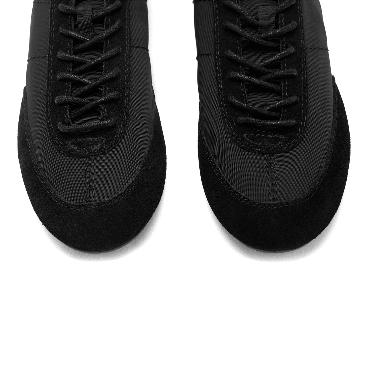 Black Faux Suede Round-Toe Lace-Up Sneakers Flats