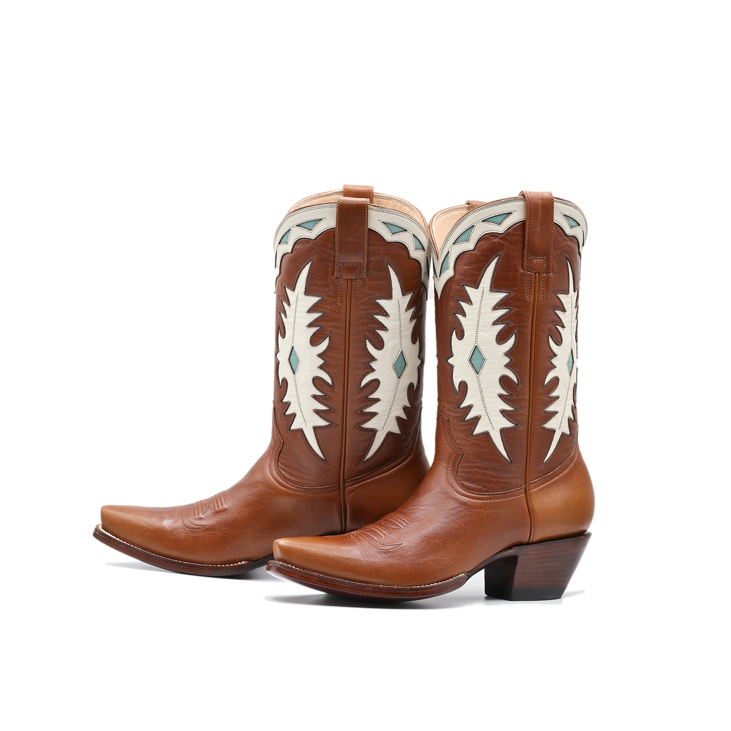 Cognac Snip-Toe Western Inlay Classic Ankle Cowgirl Boots