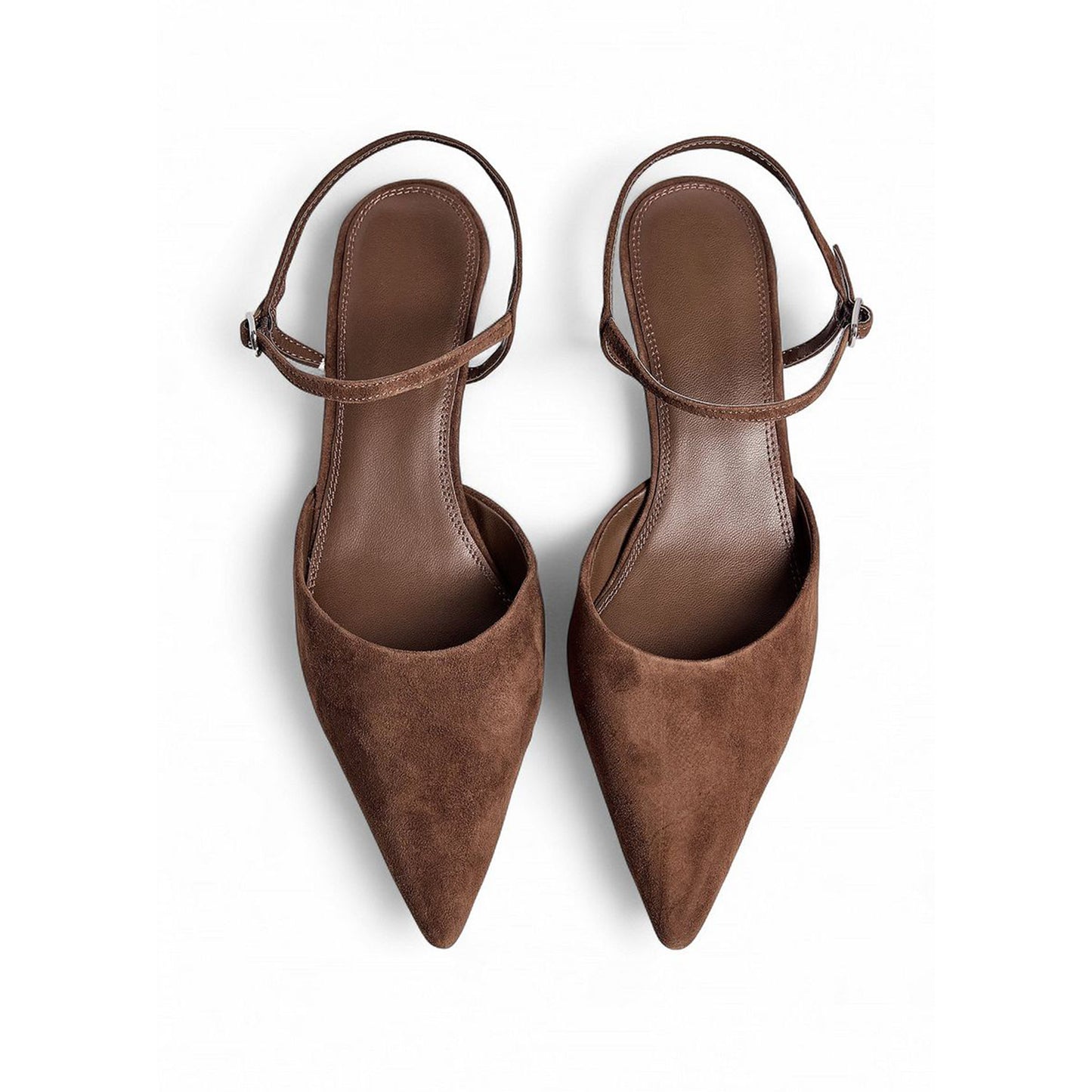 Brown Faux Suede Pointed-Toe Ankle Strap Kitten Heels Pumps