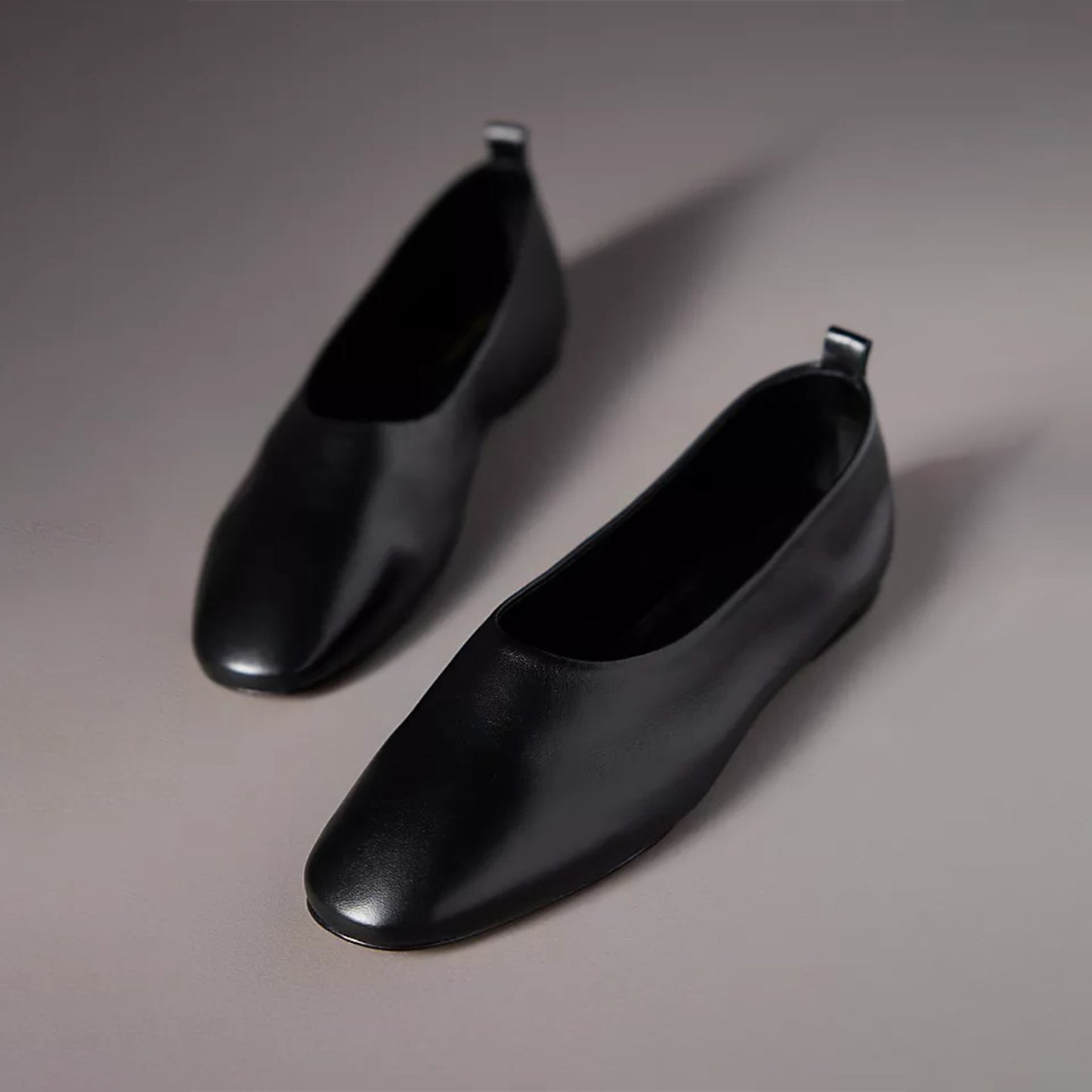 Black Square-Toe Slip-On Classic Ballet Flats