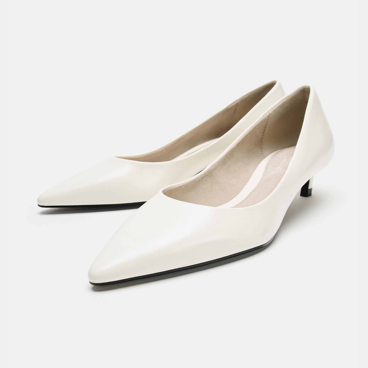 White Vegan Leather Pointed-Toe Slip-On Chic Kitten Heels