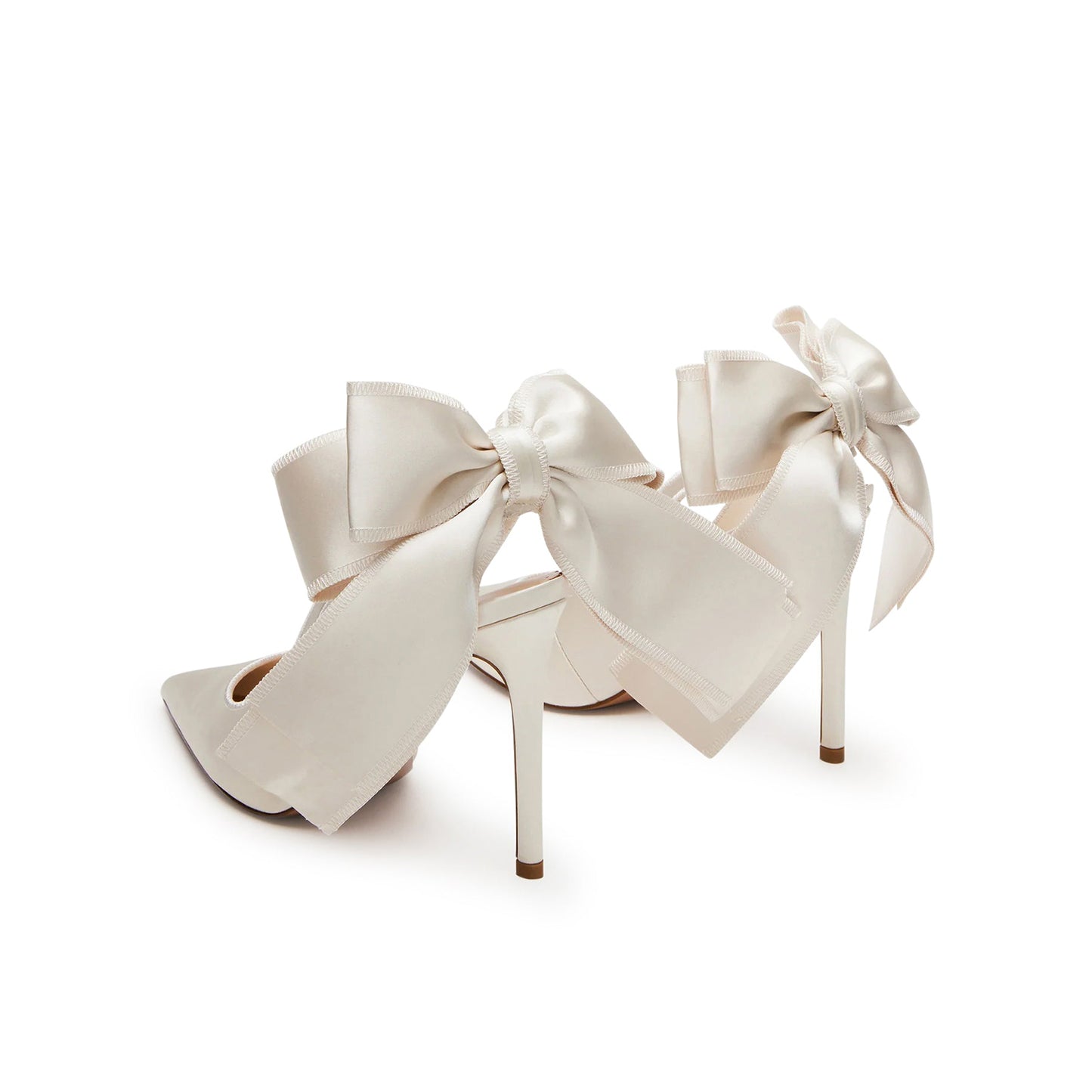 Ivory Satin Pointed-Toe Slingback High Heels Pumps With Big Back Bow
