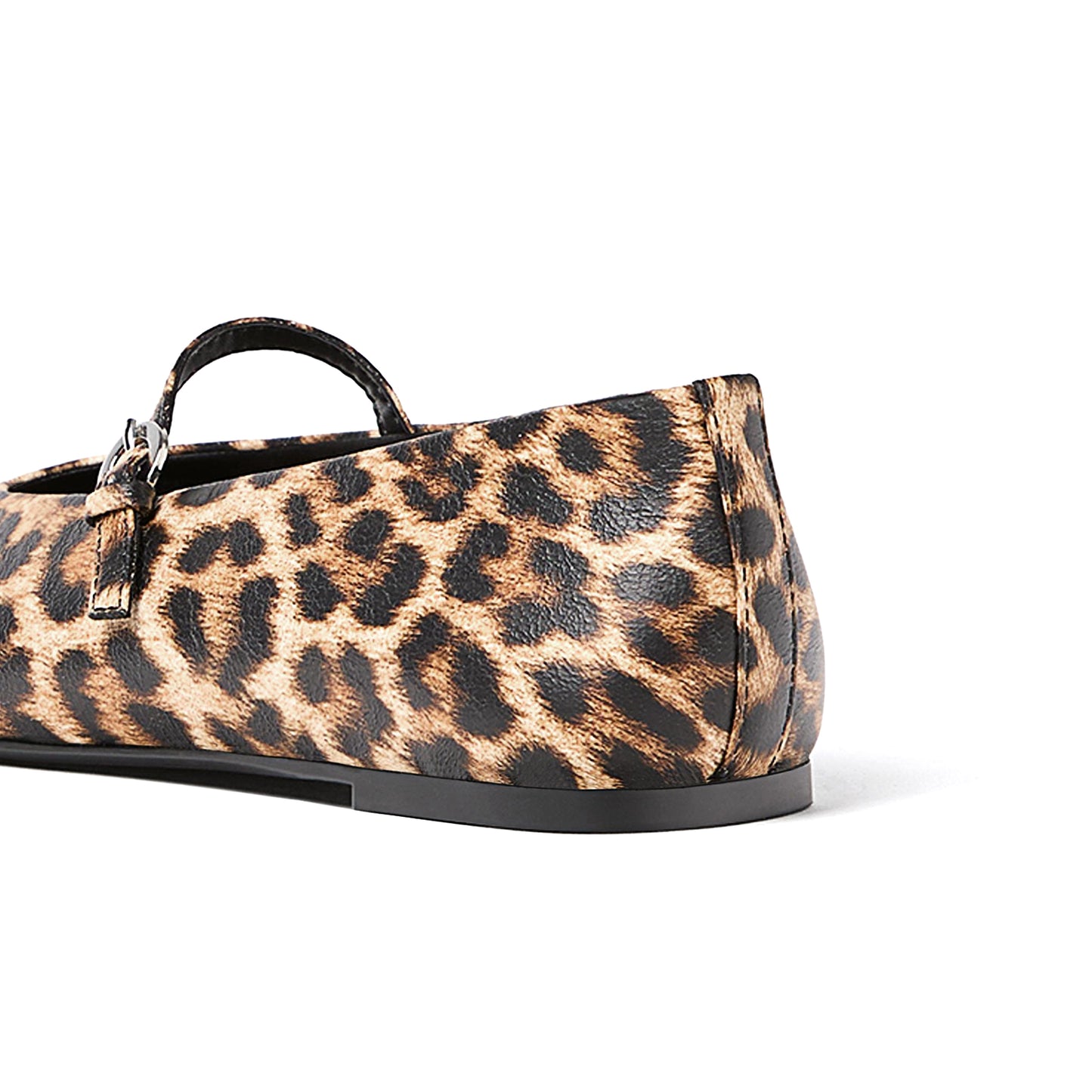 Leopard Vegan Leather Square-Toe Bridge Strap Ballet Flats