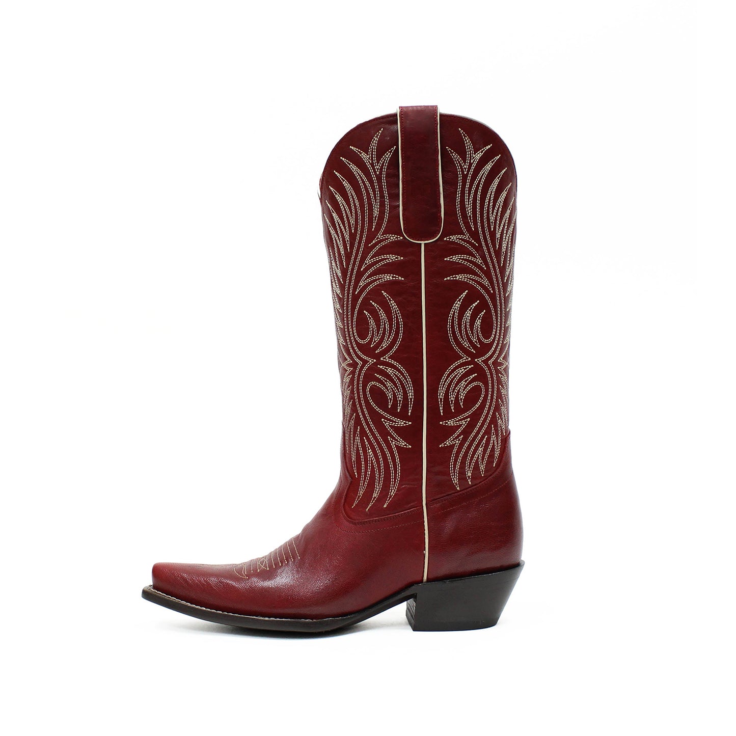 Red Snip-Toe Western Embroidery Mid Calf Cowgirl Boots