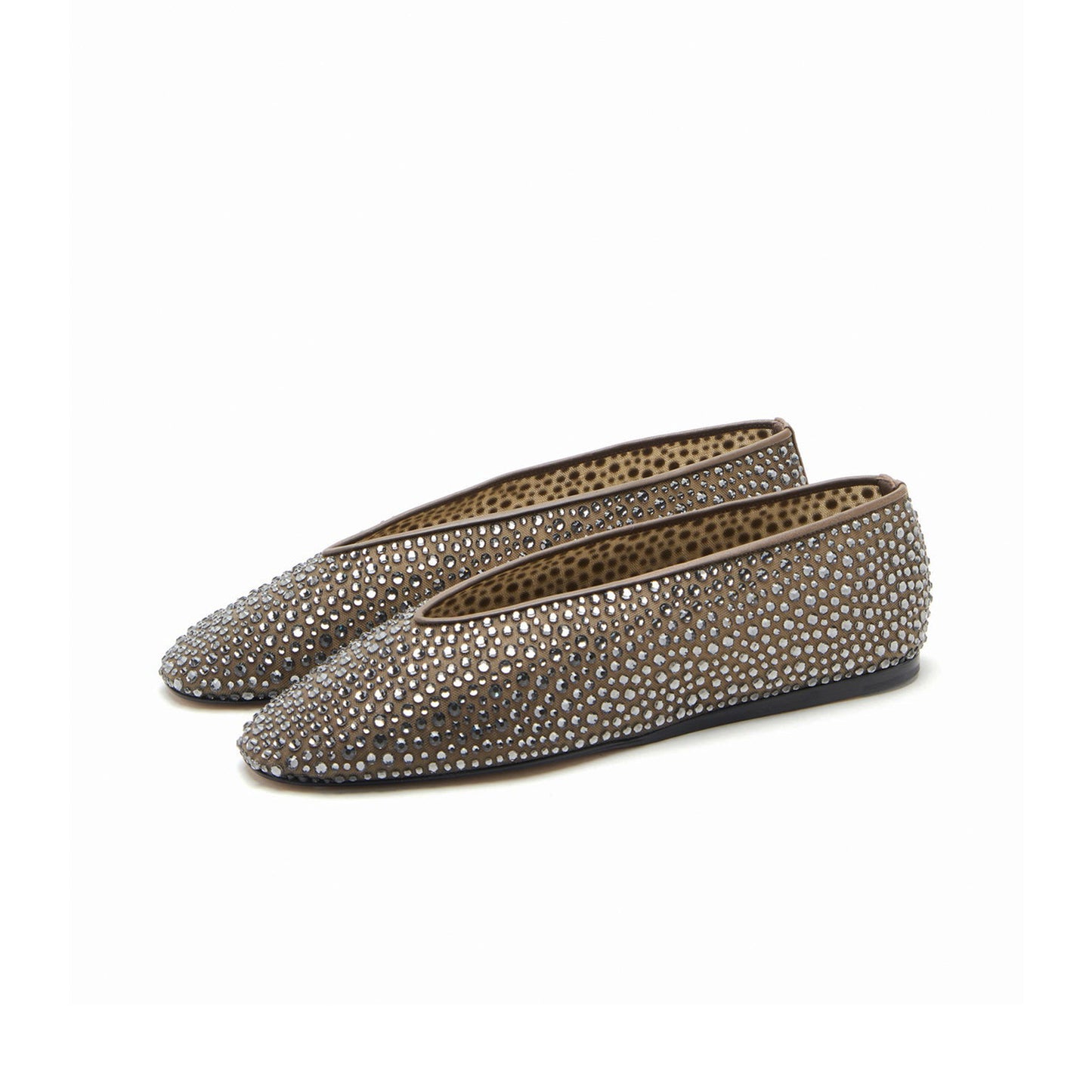 Gray Mesh Round-Toe Full Crystals Chic Ballet Flats