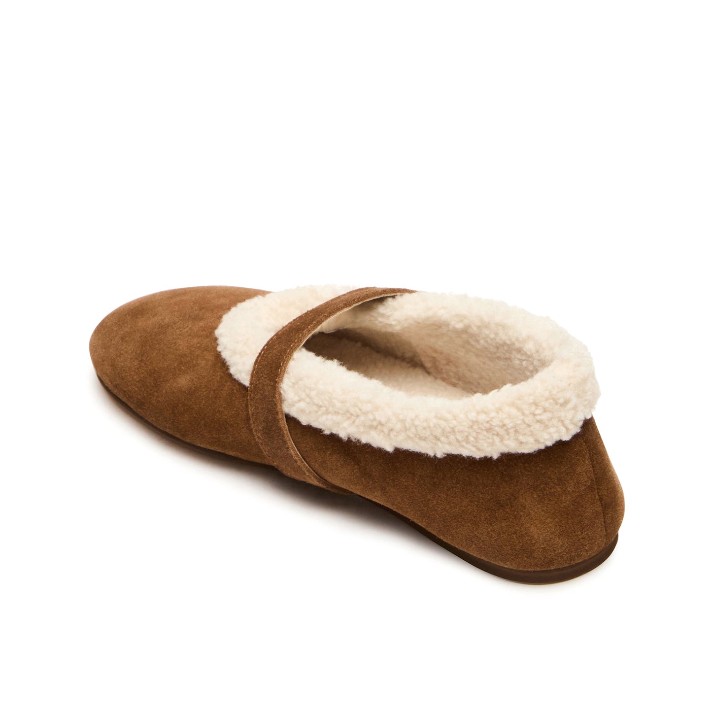 Brown Faux Suede Round-Toe Mary Jane Ballet Flats With Plush