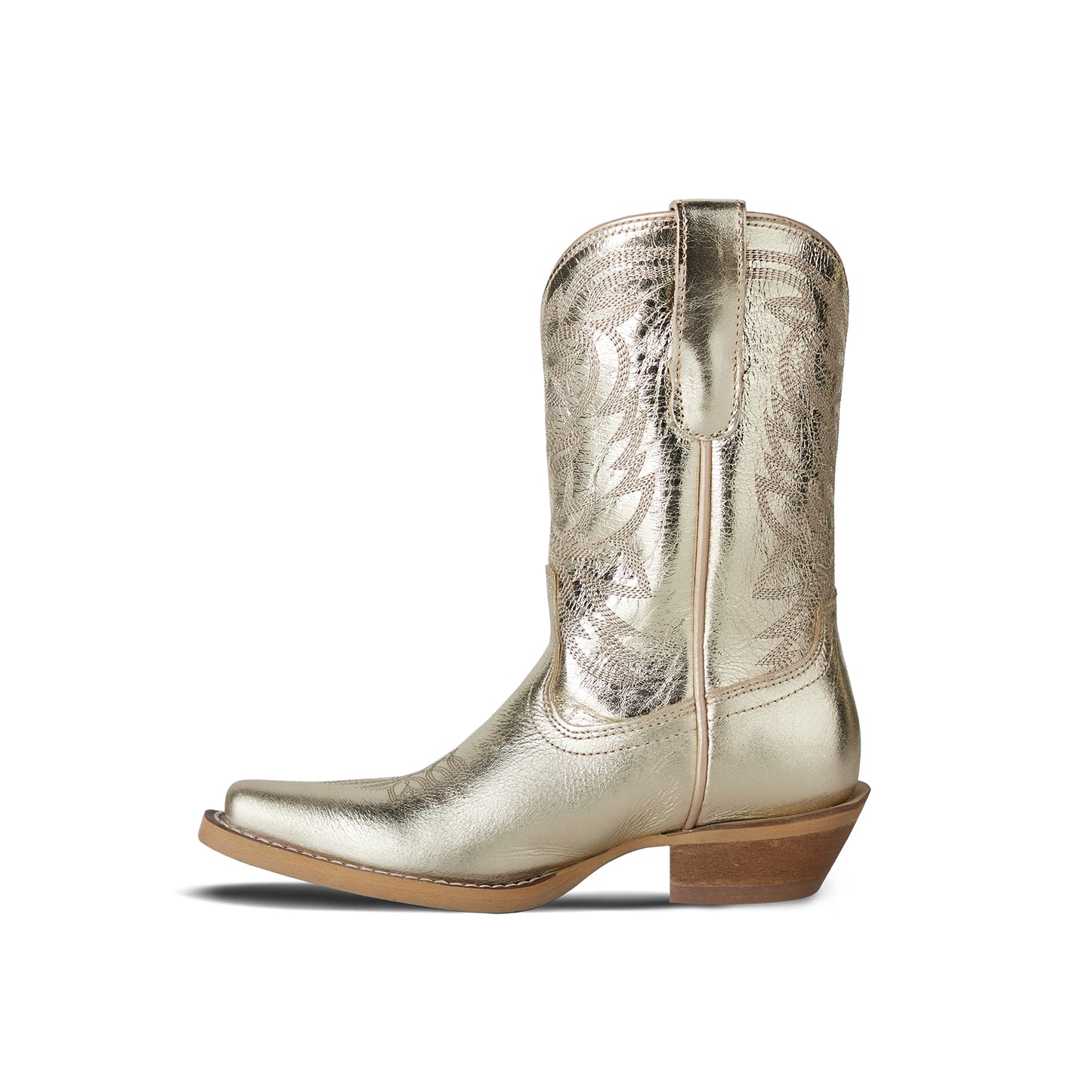 Metallic Champagne Snip-Toe Western Embroidery Ankle Classic Cowgirl Boots
